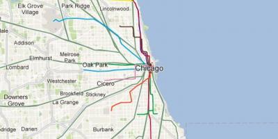 Chicago modrej čiary vlak mapu