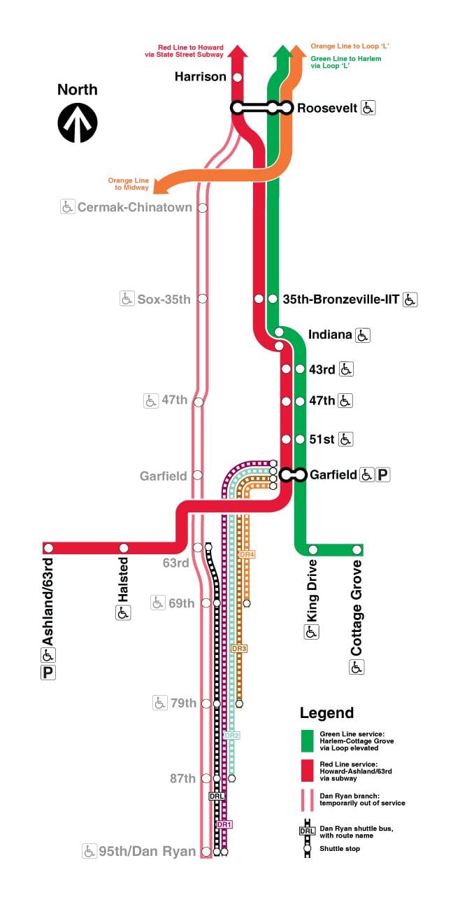 mapa červený riadok Chicago