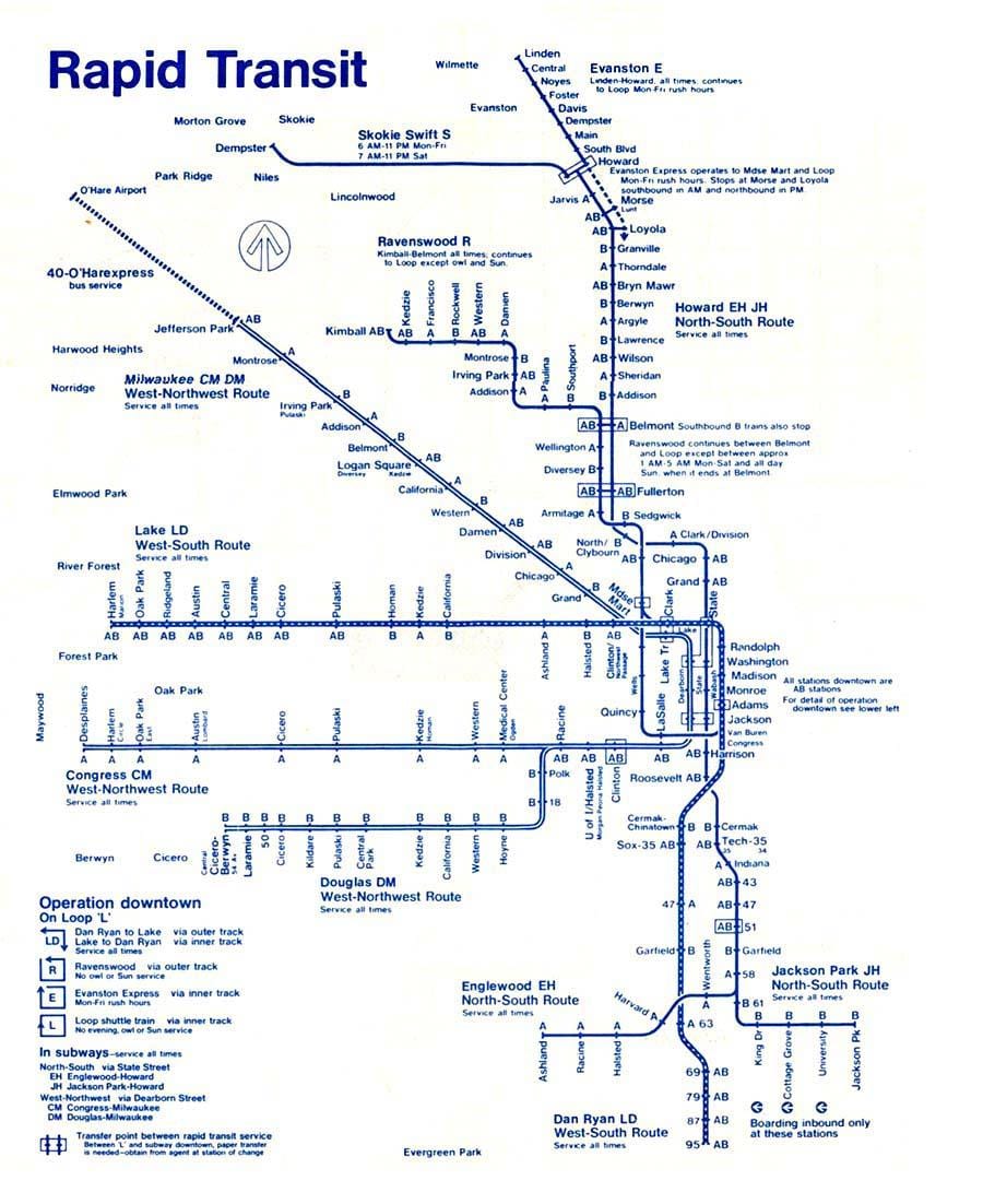 mapa modrej čiary Chicago