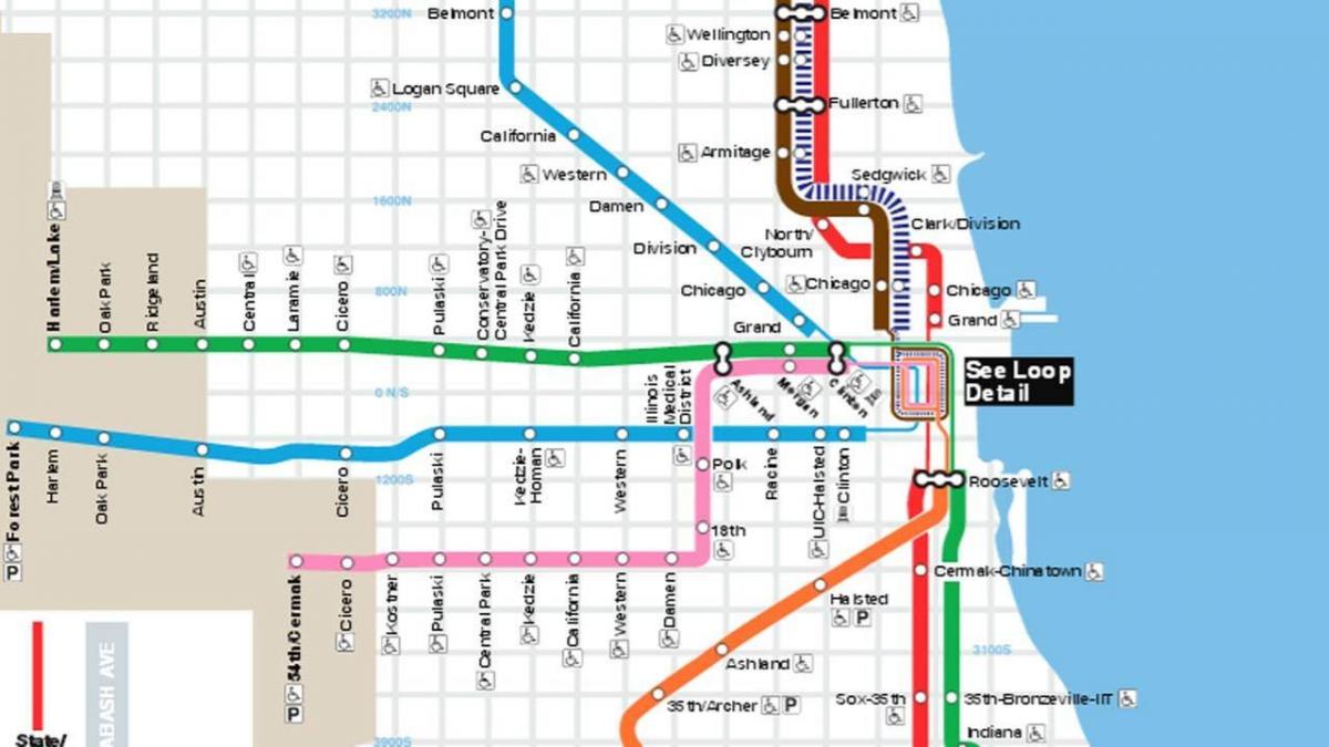 mapu Chicago modrej čiare