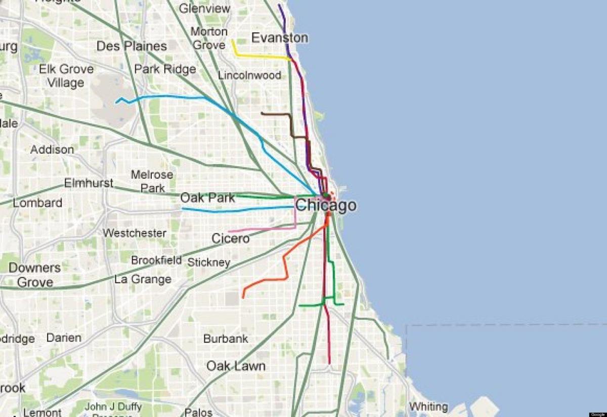 Chicago modrej čiary vlak mapu