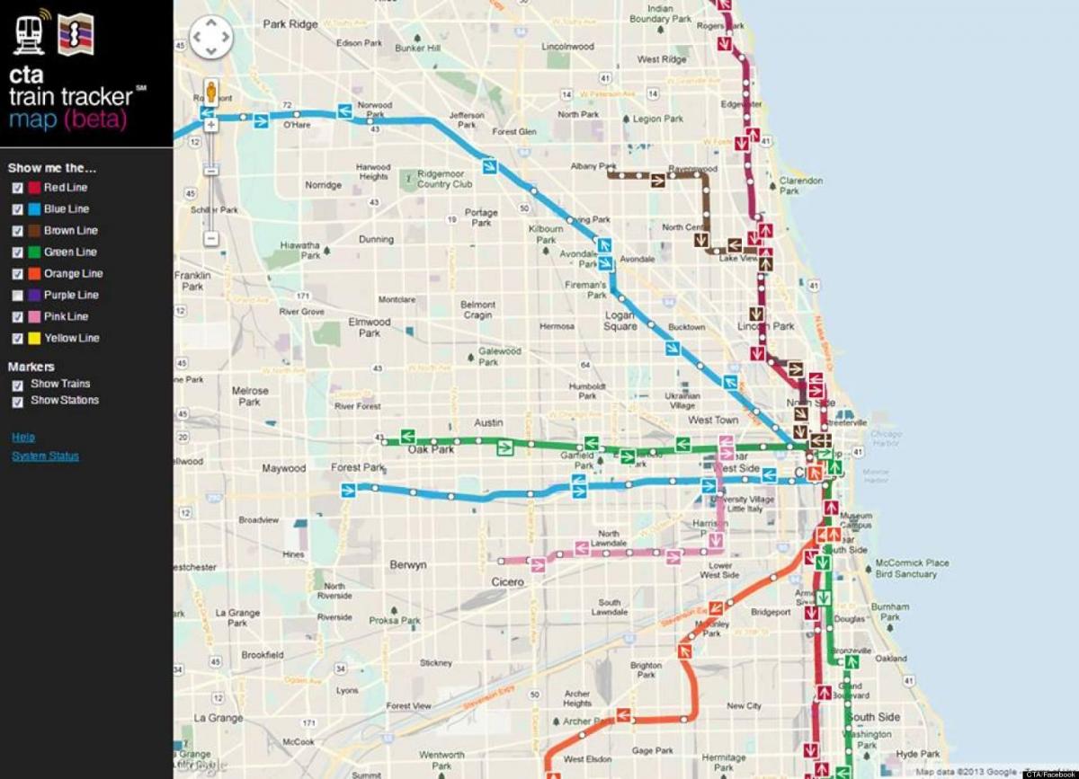 Chicago cta vlak mapu