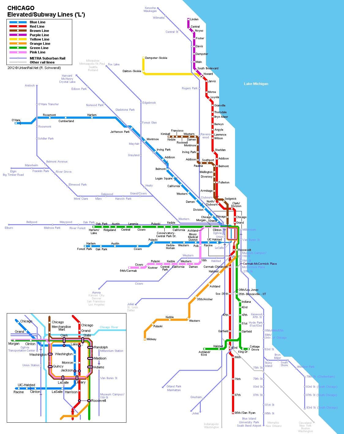 Chicago metro station mapu