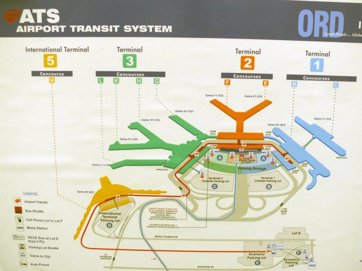 mapa O Hare terminálov