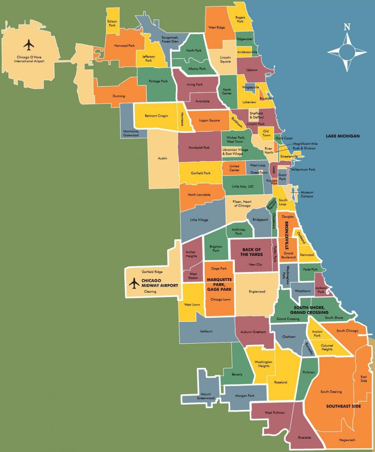 mapa štvrtí v Chicagu