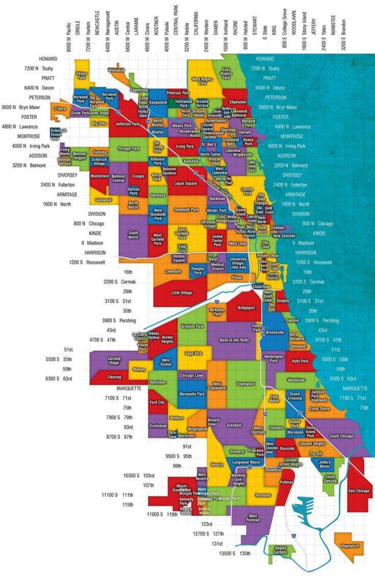 Chicago a predmestí mapu