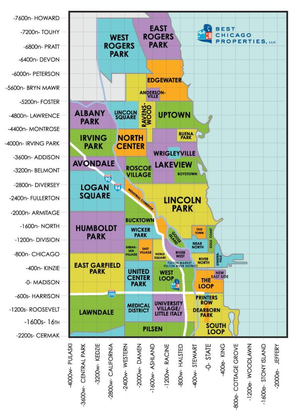 štvrtí v Chicagu mapu