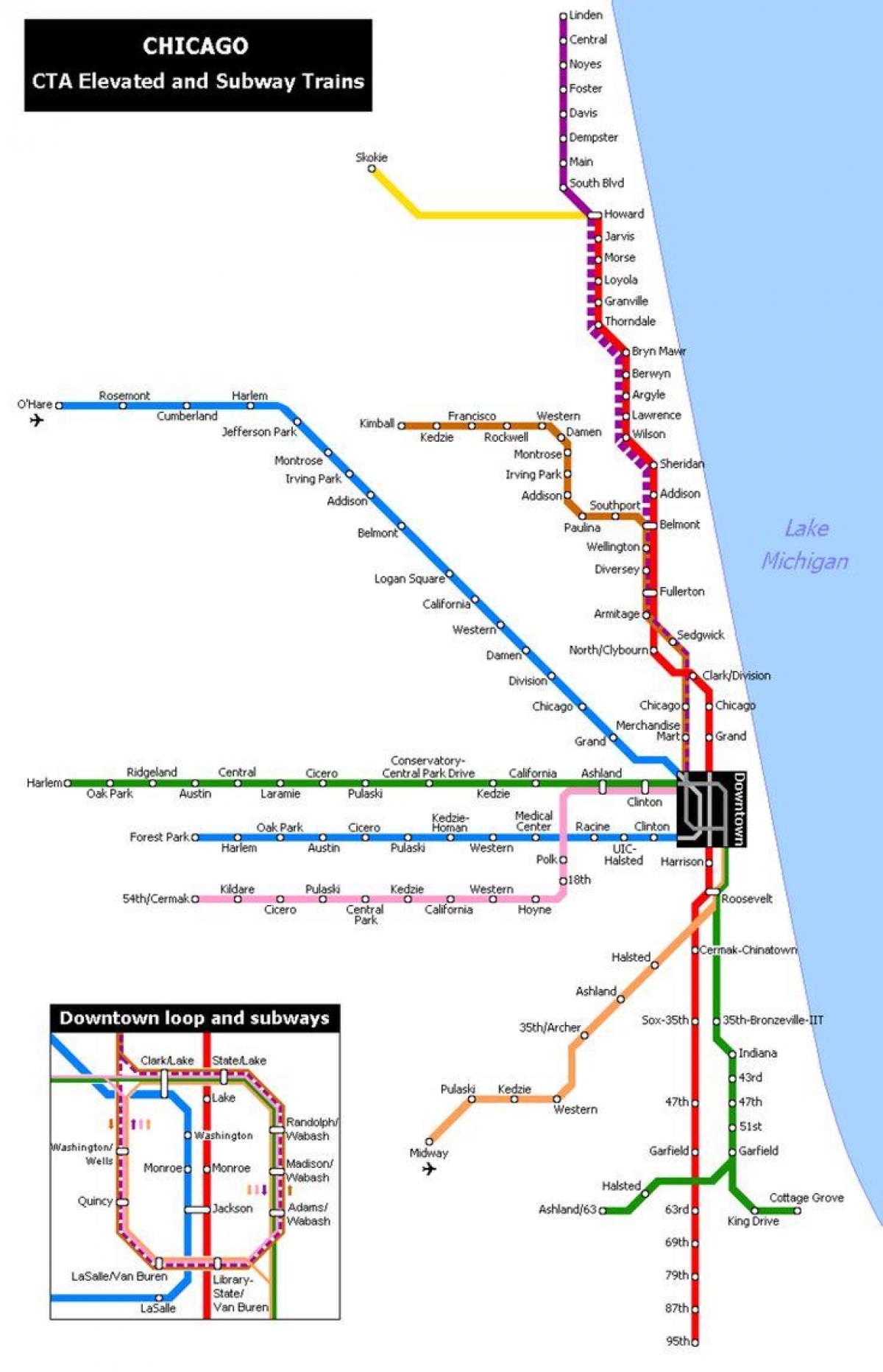 Chicago metro station mapu