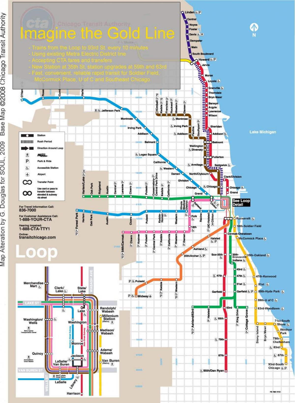 Chicago vlak mapu modrej čiare