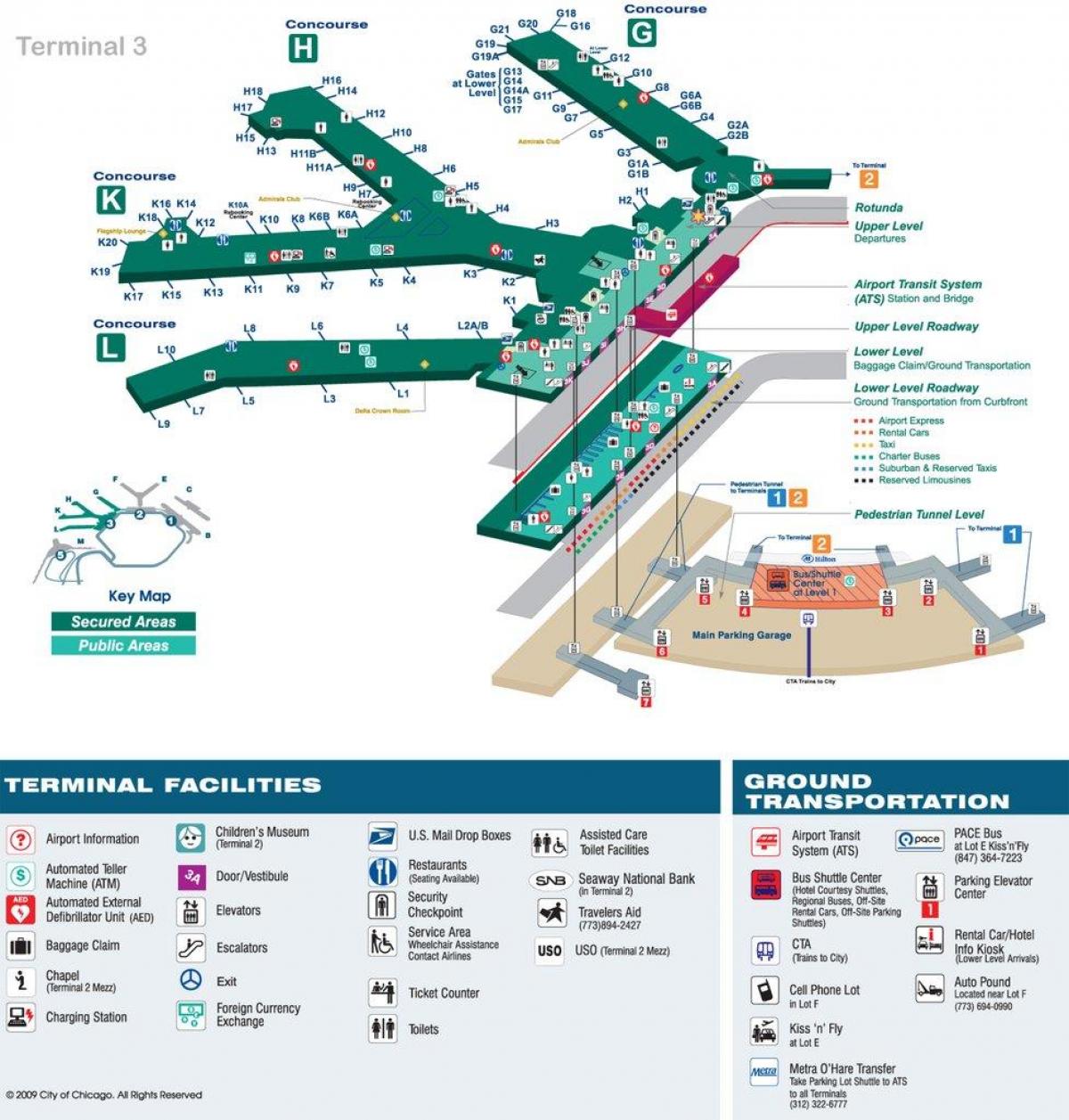O Hare airport mapu terminálu 3
