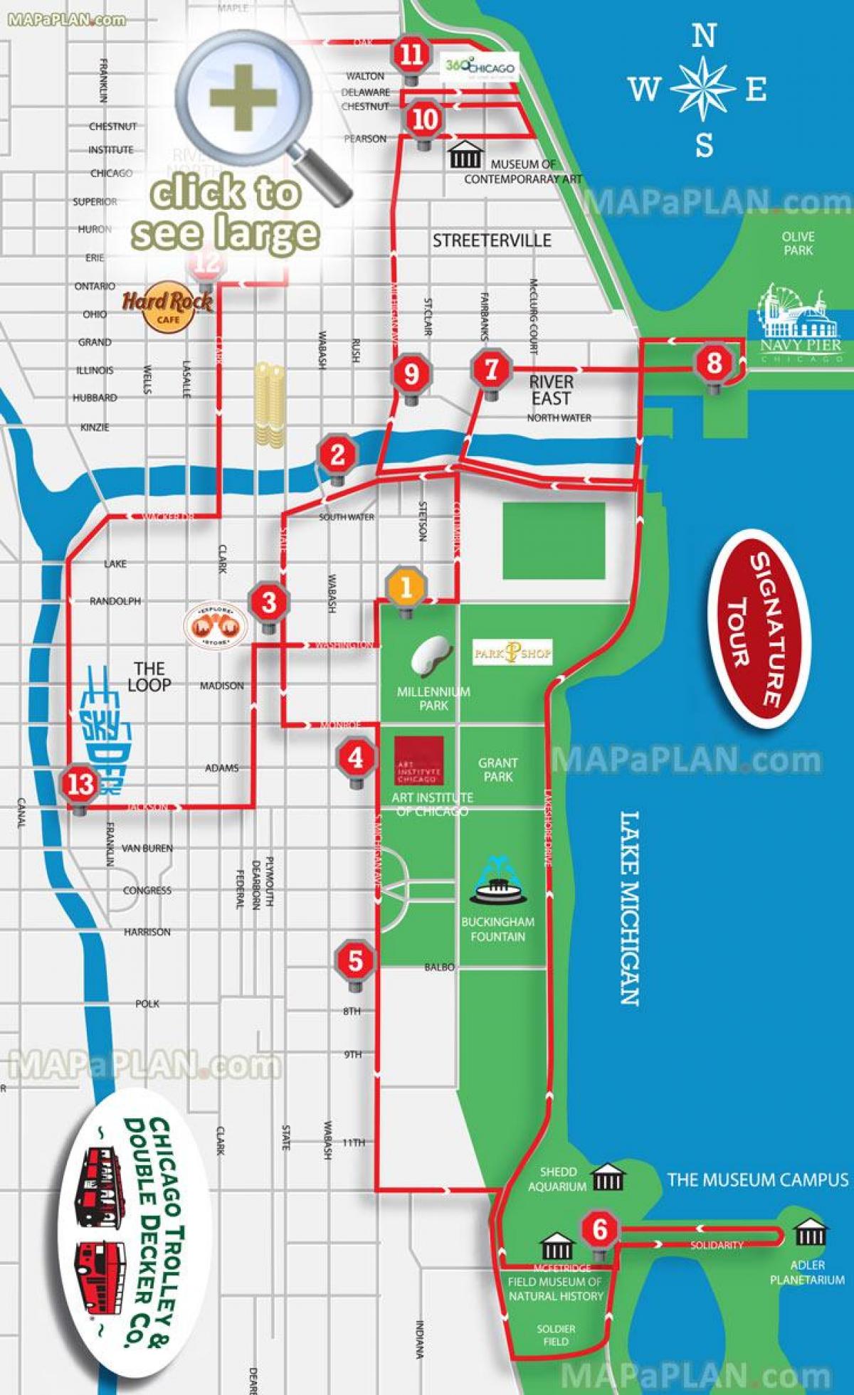 Chicago veľké bus tour mapu