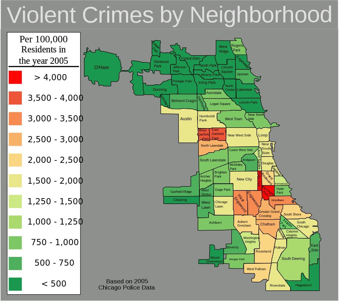 zlé oblasti Chicago mapu